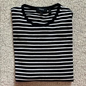 Theory Regal Wool crewneck Striped Navy/white 3/4 sleeve Sweater Top NWOT